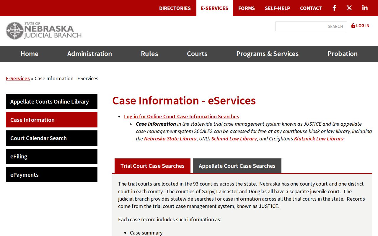 Brown County court docket Nebraska case information service