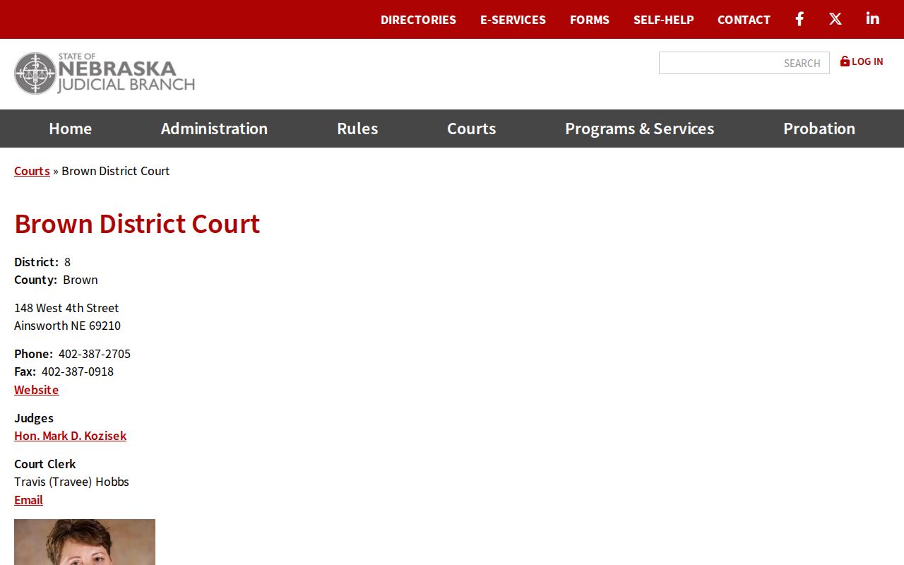 Brown County District Court docket clerk contact record