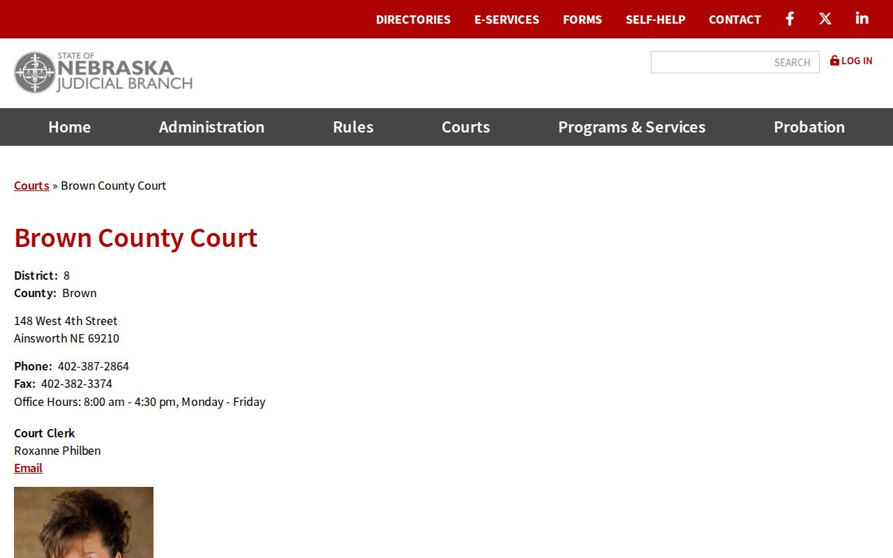 Brown County Court docket clerk contact record